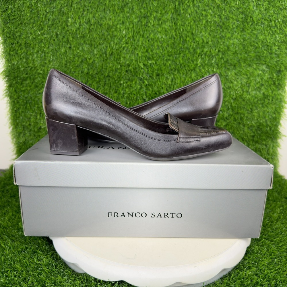 Vintage 90s Franco Sarto Fever Square Toe Loafer Block Heel Brown 6